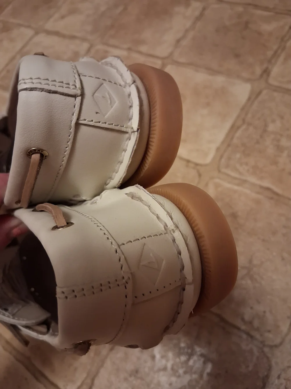 Sperry Cream Woven Leather Flats with Tan Laces